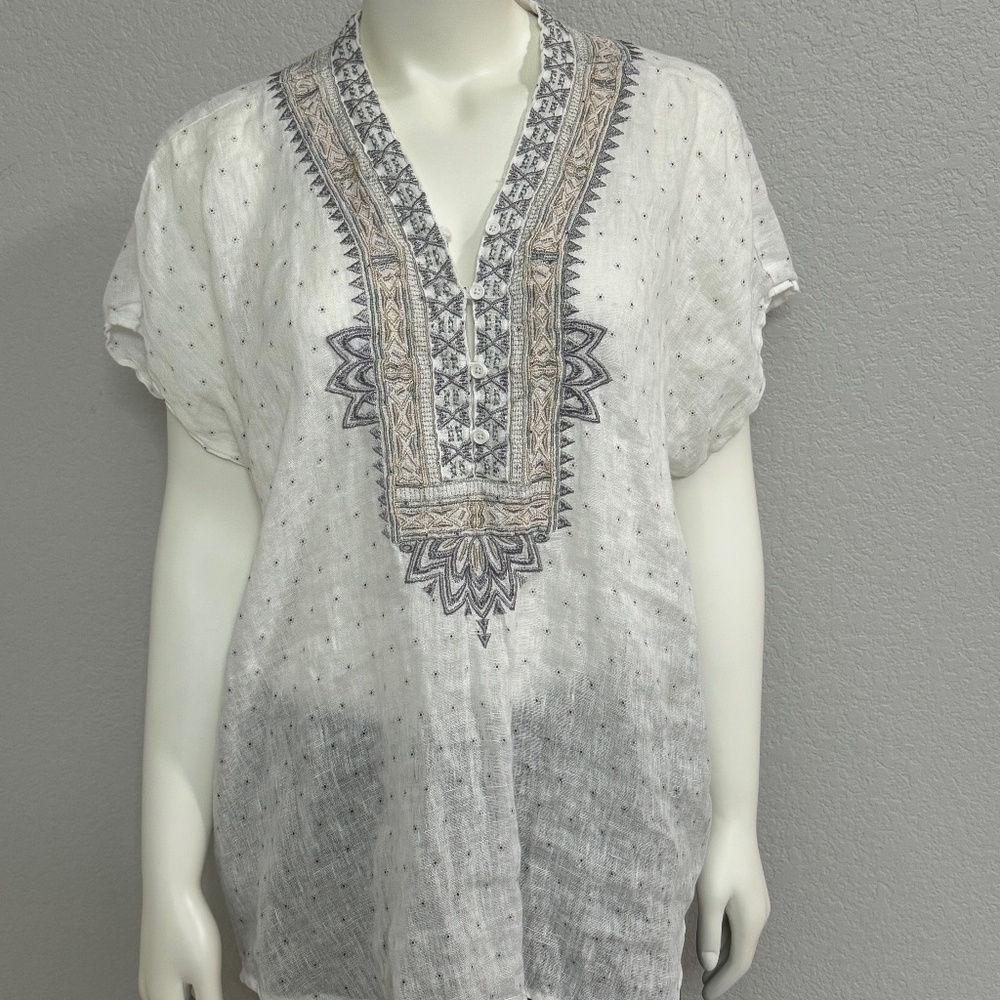 Johnny Was Short Sleeve Embroidered Shirt